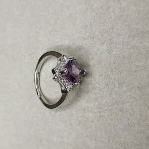 New Elegant Silver and Purple Gemstone Ring Adjustable Size